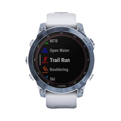 Часы Garmin Fenix 7 Sapphire Solar титановый синий минерал DLC с белым ремешком