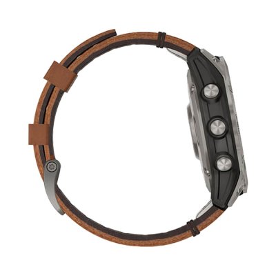 Часы Garmin Fenix 7 Sapphire Solar титановый серый с коричневым кожаным ремешком